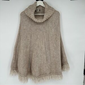 J Perico Tan Wool Blend Turtleneck Poncho Sweater OS